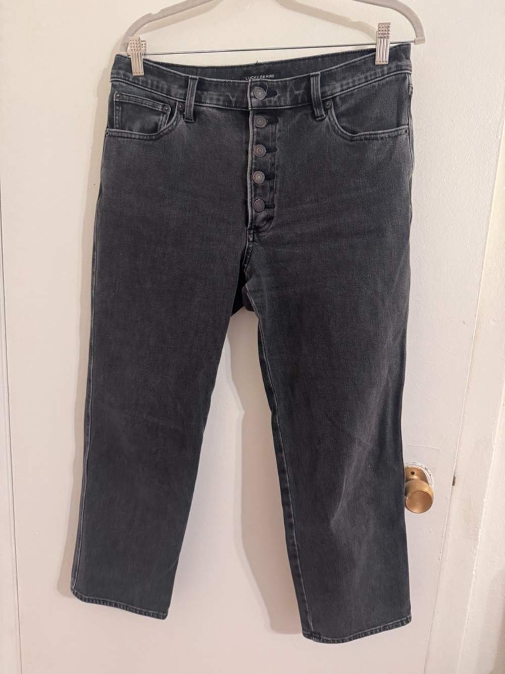 Lucky Brand Straight-Leg Button Foy Black Jeans